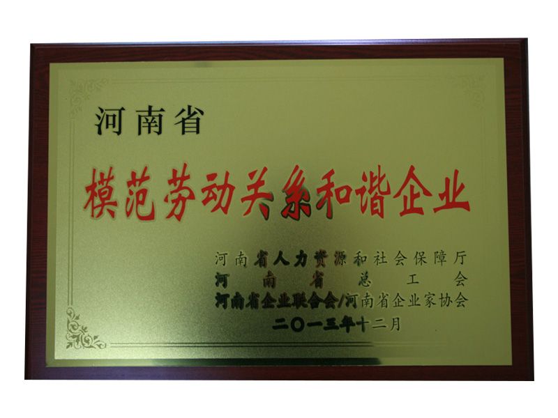 2013年河南省模范勞動關系和諧企業(yè)